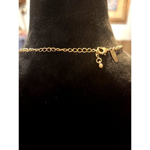 NY Gold-Tone Red Statement Bib Necklace Faceted faux stones gold accents 11” - Picture 4 of 6